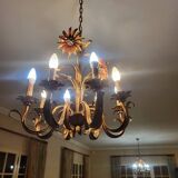 Set of painted metal chandeliers with flower decor