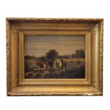 Oil on the tabla “Paisaje con ganado”, Firmado “Ruytter”, Escuela Barbizon, s. XIX – France