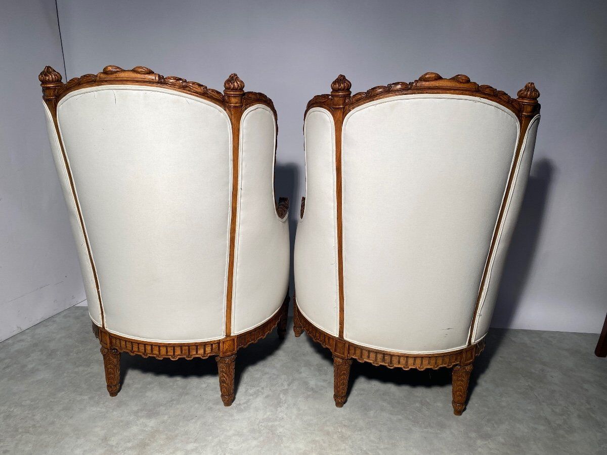 Pair of neoclassical style bergère armchairs