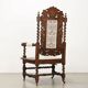 Antique Neo-Renaissance armchair in oak and fabric, 19th-20th century.
