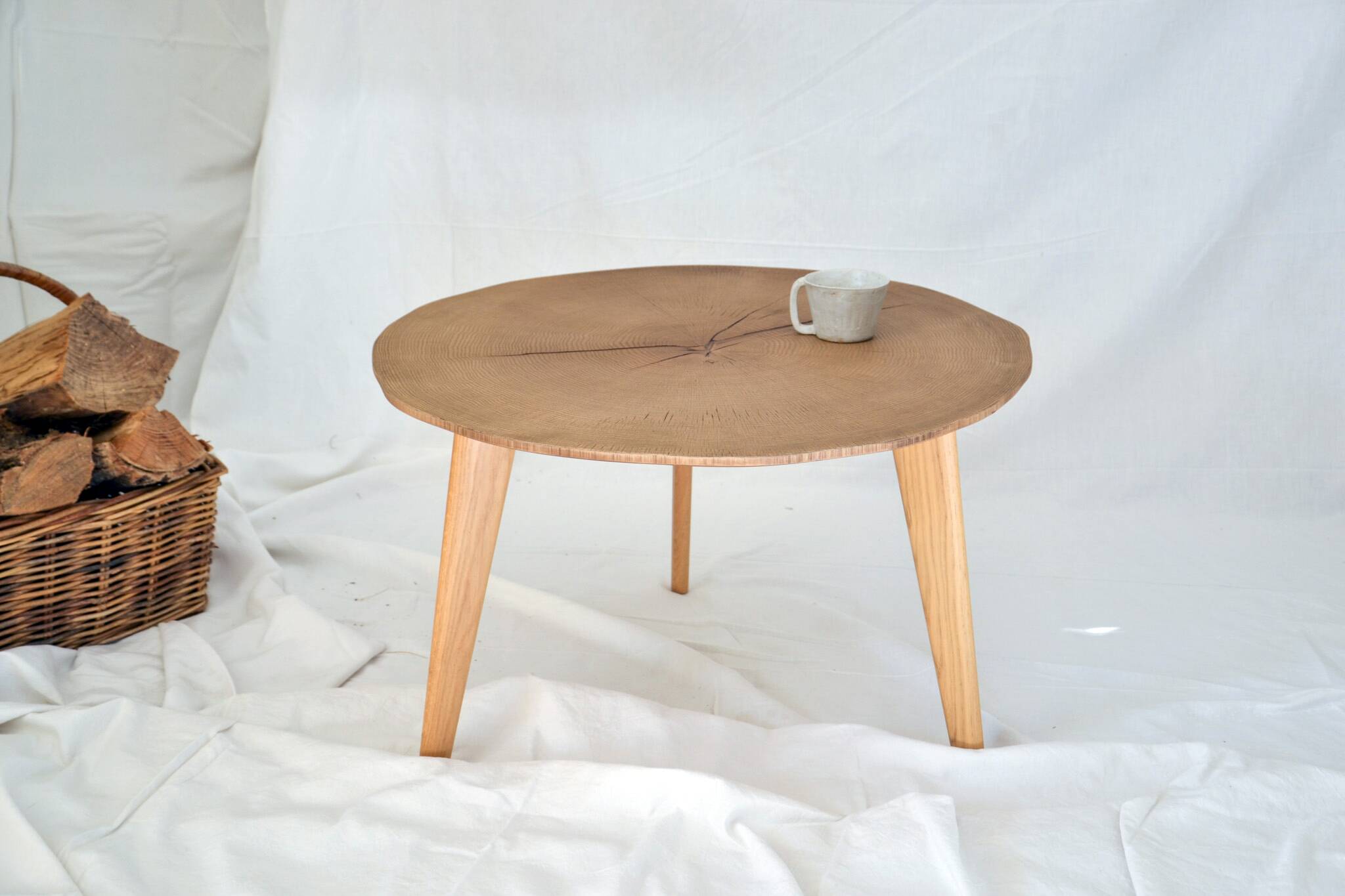 Round wooden coffee table