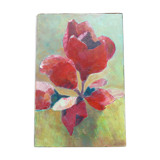 Ancient canvas red flower and fuchsia not signed