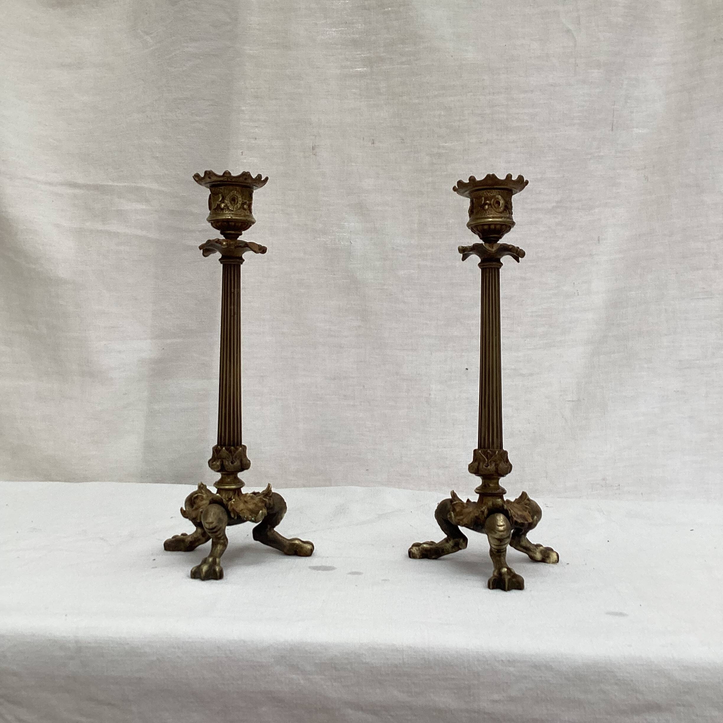 Old pair of bronze candlesticks
