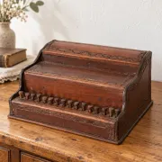 Antique carved wooden cigarette box – Functional push-button dispenser