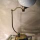 Adjustable brass lamp with wooden base and opaline with strapping 39x33