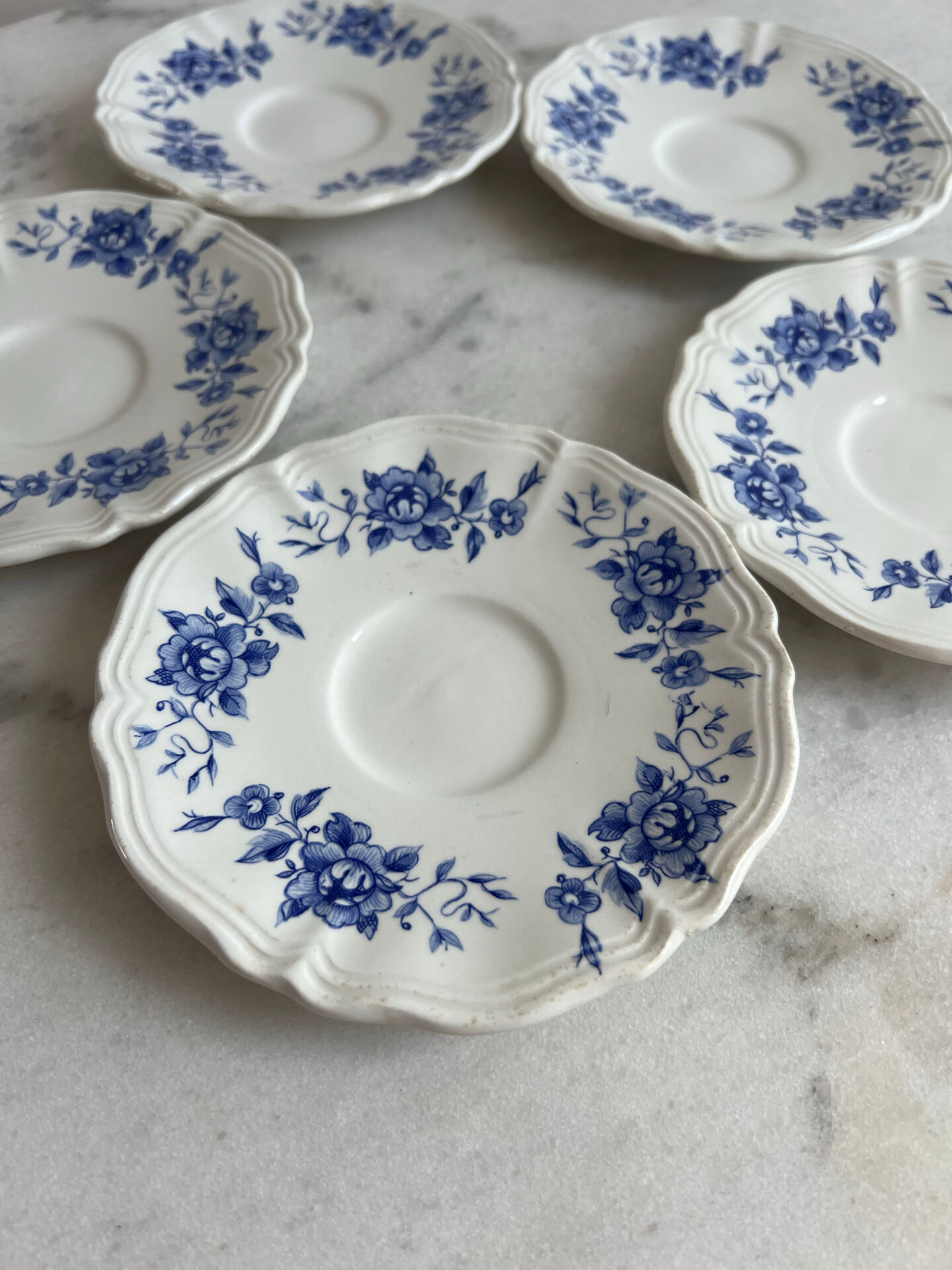 Set of 5 antique Sarreguemines saucers