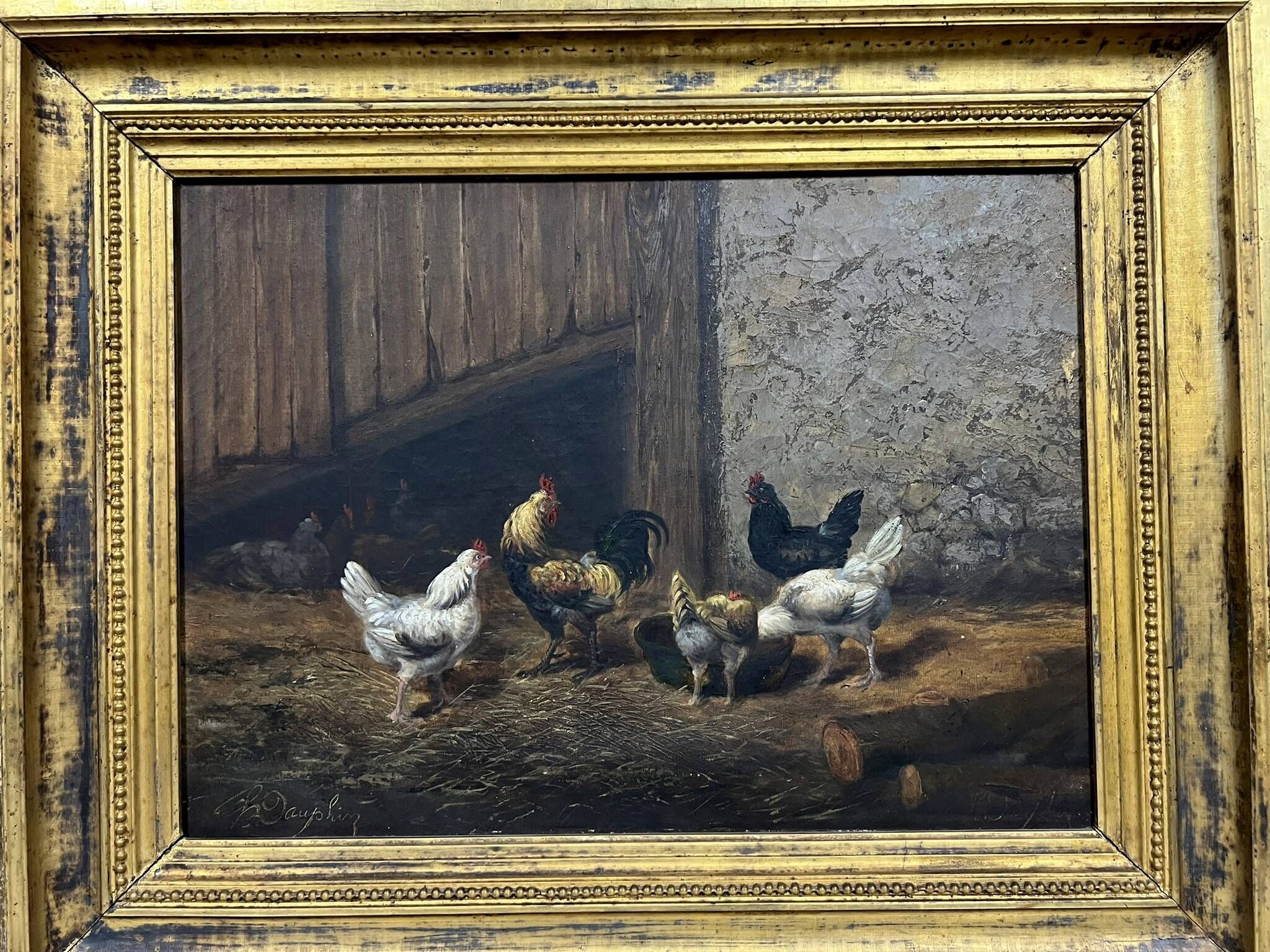 Louis Étienne DAUPHIN 1885-1926: scene of chickens in a barn around 1910