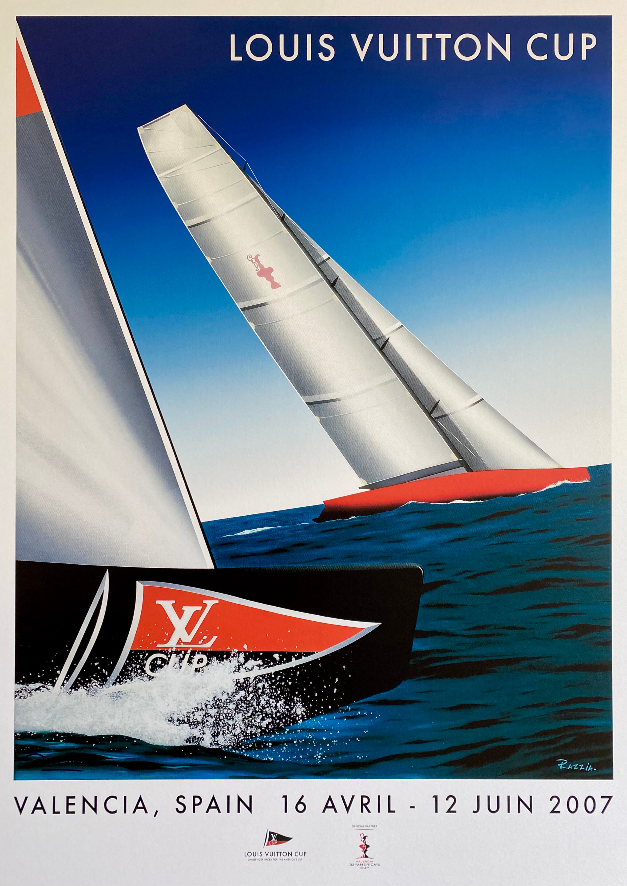 Poster Razzia Louis Vuitton cup Valencia 2007 - Signed by the artist - Large Format - On linen