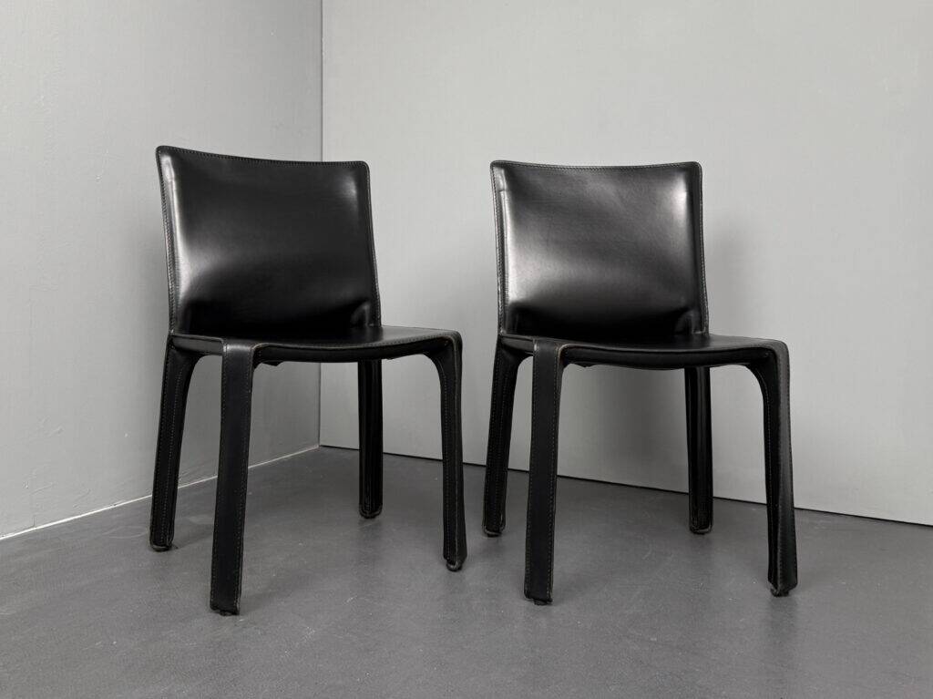 Pair of Cab 412 chairs, saddle leather, by Mario Bellini for Cassina, Italy, 1970s