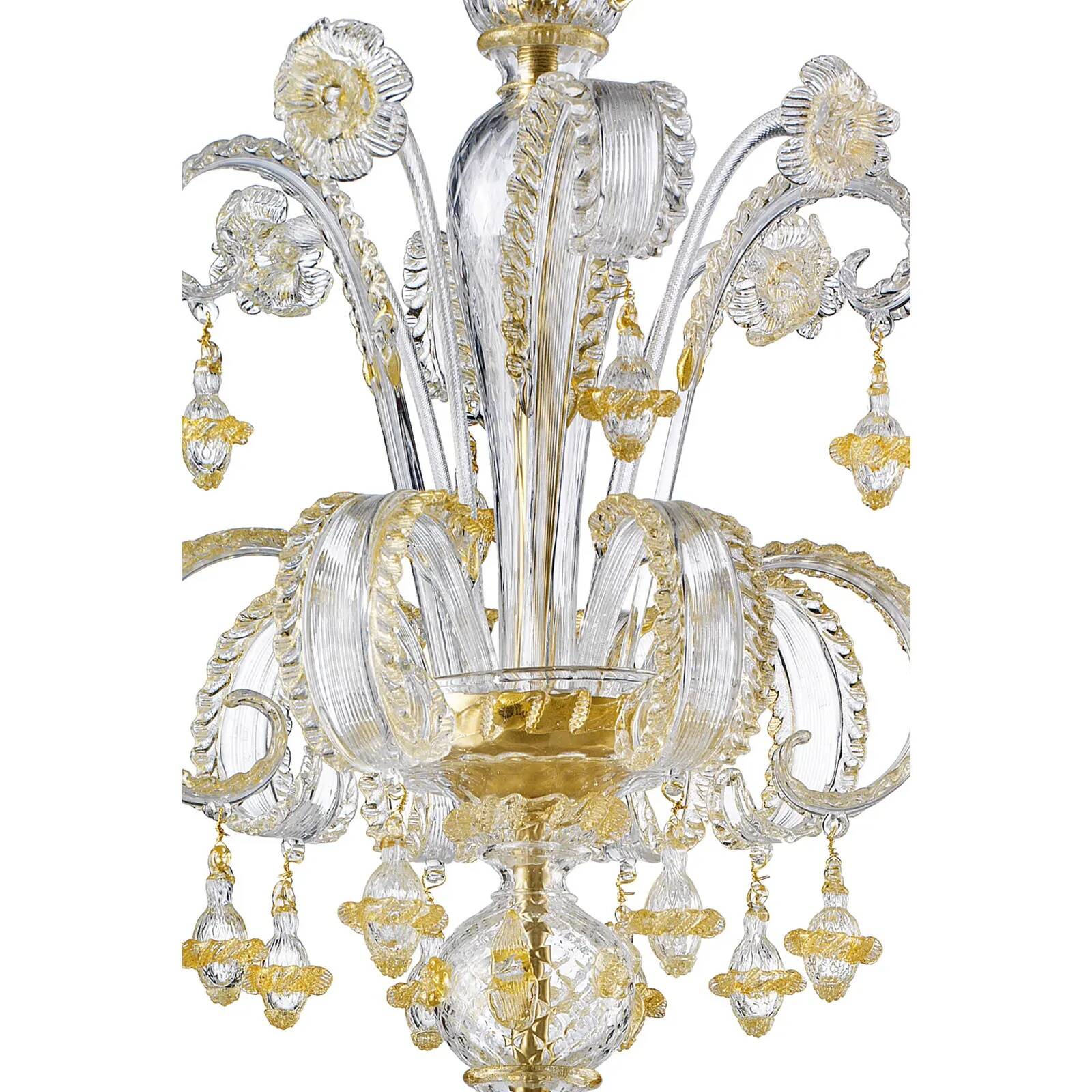 Ornate Murano Glass Rigadin Chandelier with Refined Gold Trimming