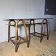 Bureau en rotin double plateau en verre fumé, années 70.