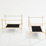 style Maison Jansen paire de tables d’appoint laiton verre opalin 1970