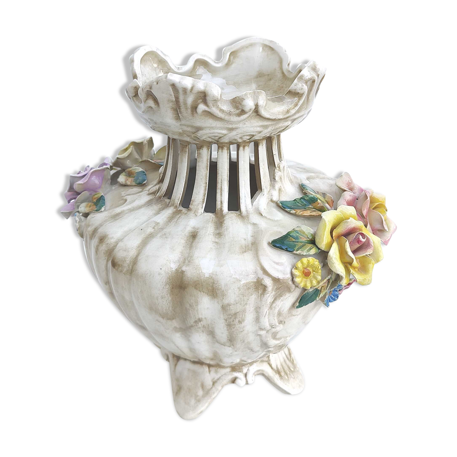 Italian floral vase in Bassano ceramic