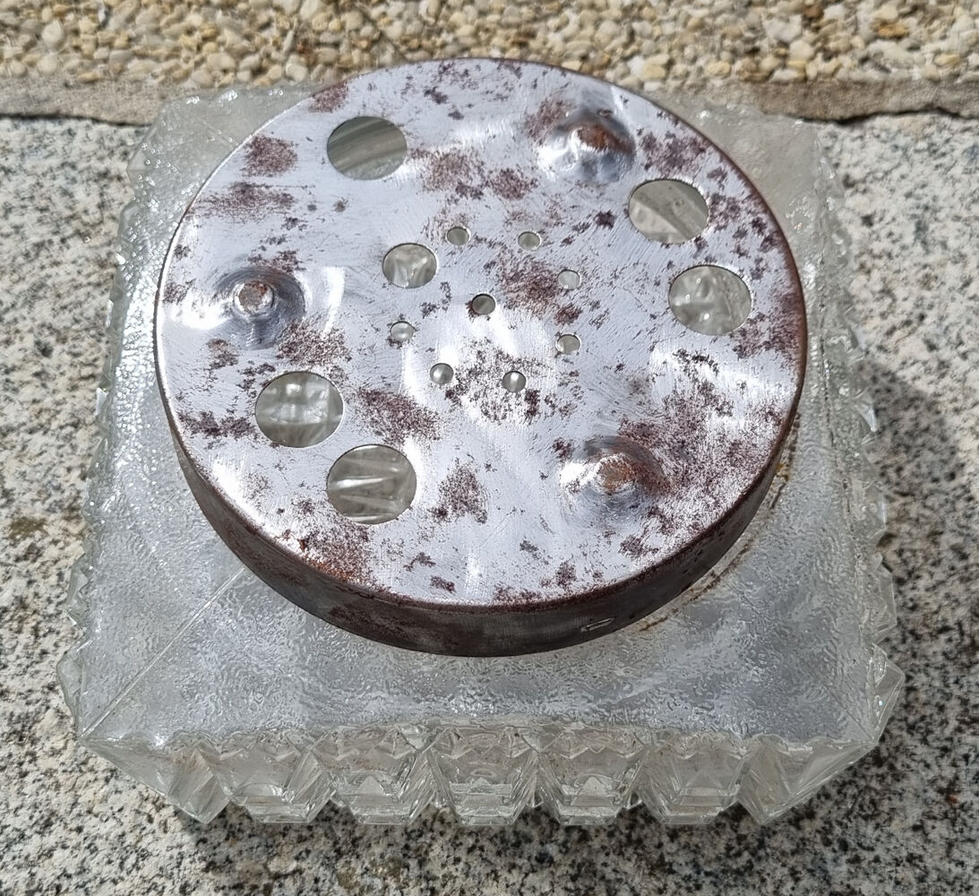 Three square ceiling lights, glass, vintage, 50s