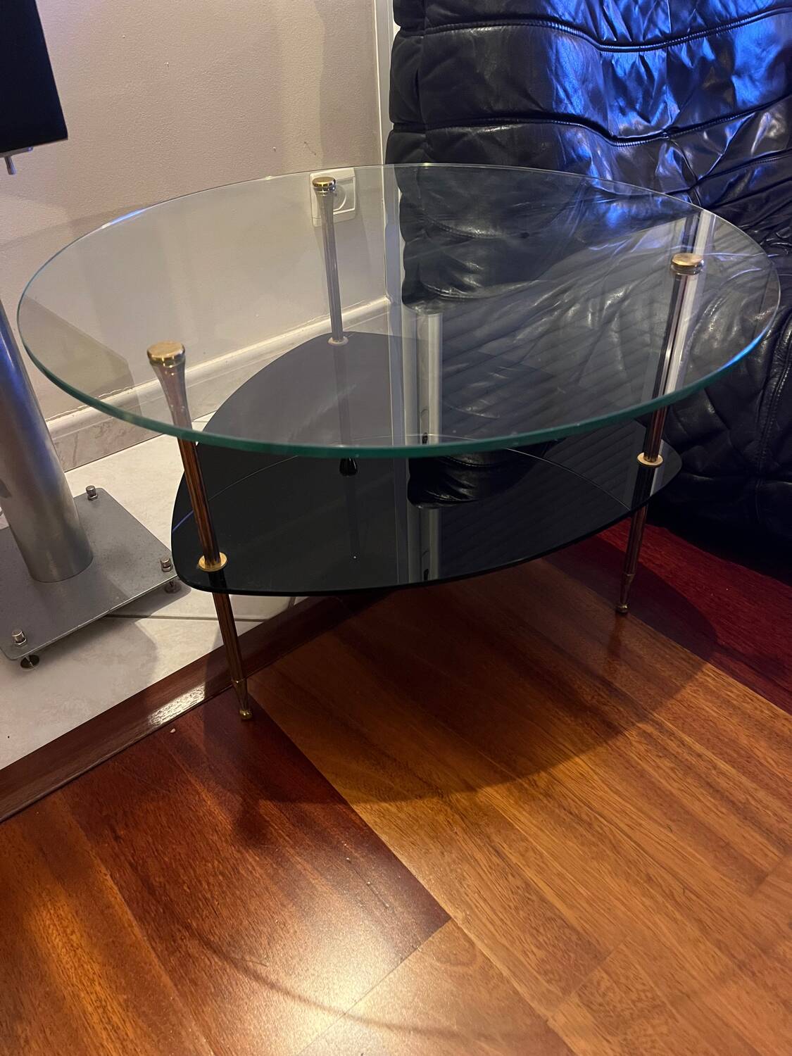 Glass and brass coffee table