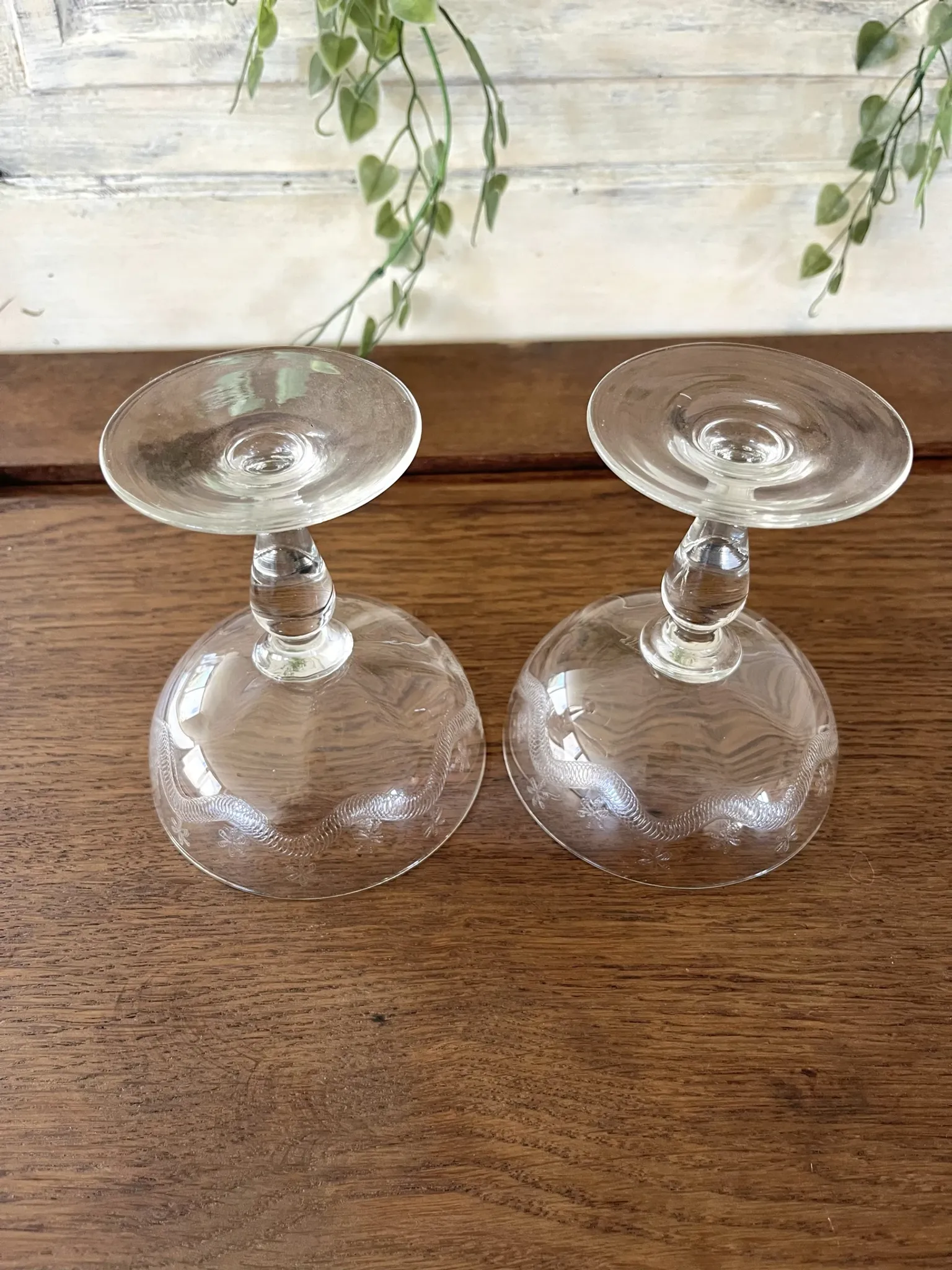 Champagne glasses coupe glasses set of 2 etched floral design crystal