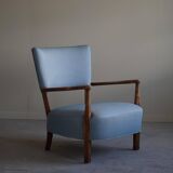 Modern Danish, curved oak chaise longue, attributed to Viggo Boesen, 1950s