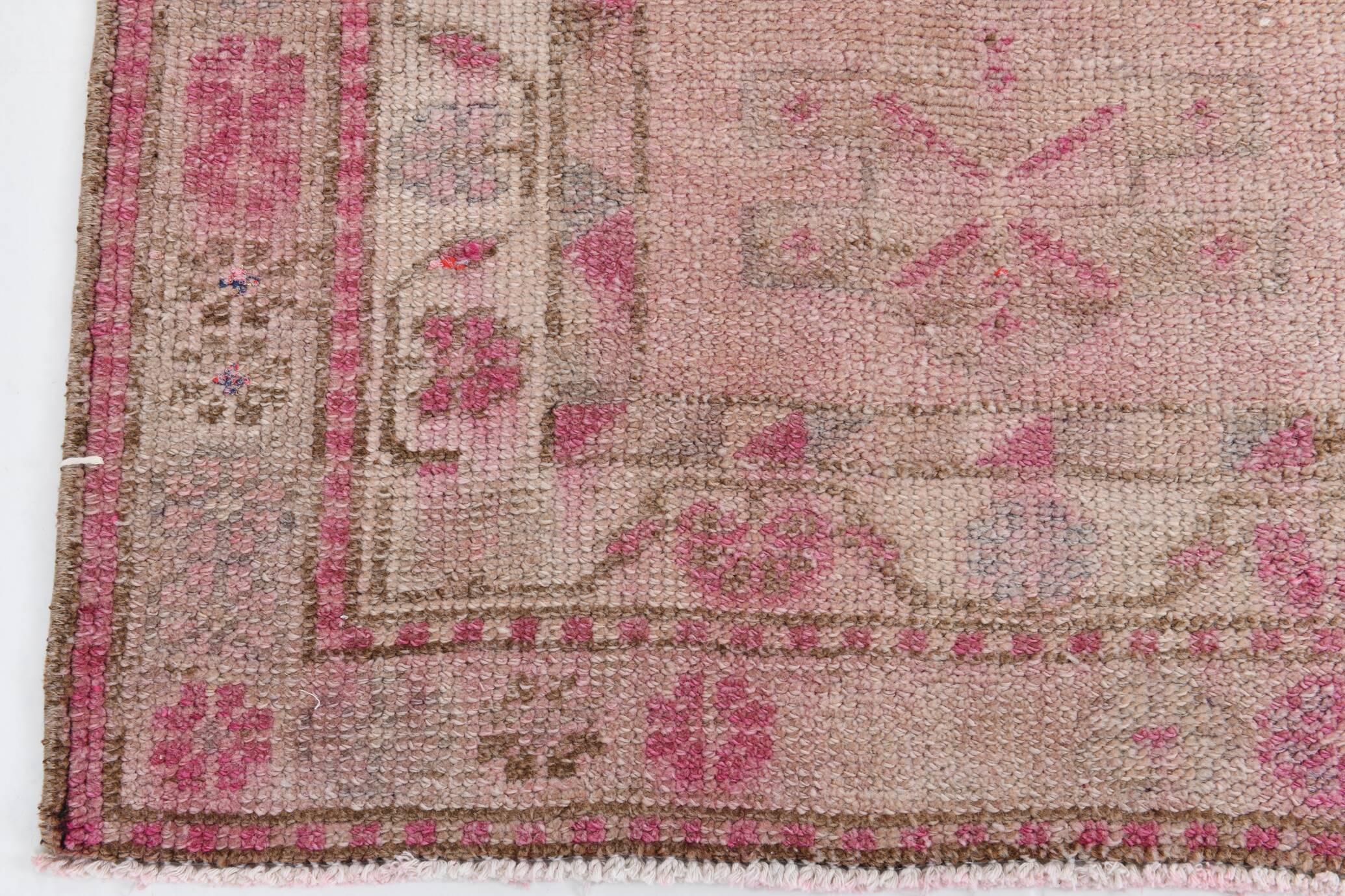 3x12 Soft Pink & Brown Turkish Runner Rug, 86x374CM