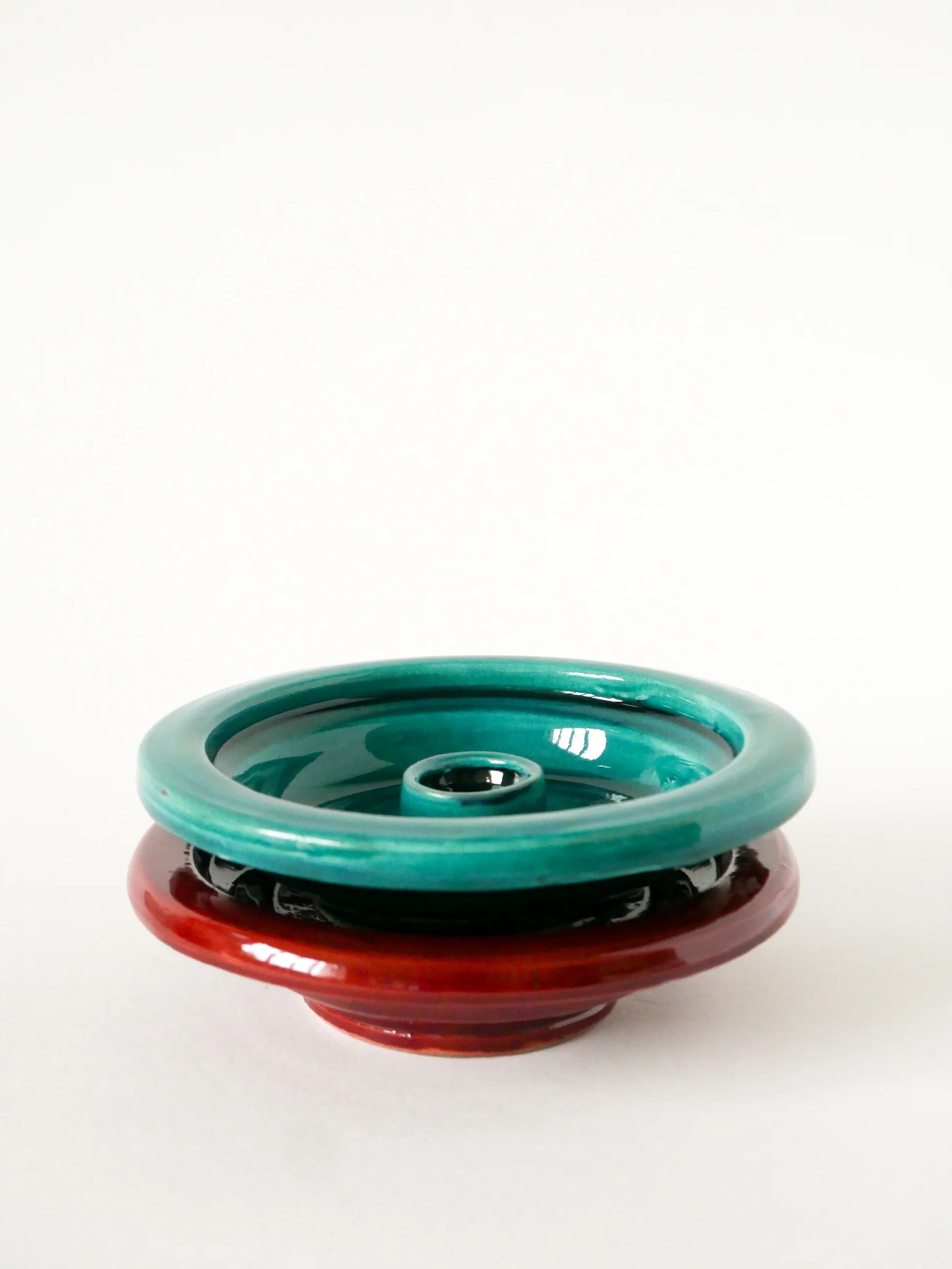 Large ceramic candlestick, handmade, green, 1970.