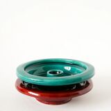 Large ceramic candlestick, handmade, green, 1970.