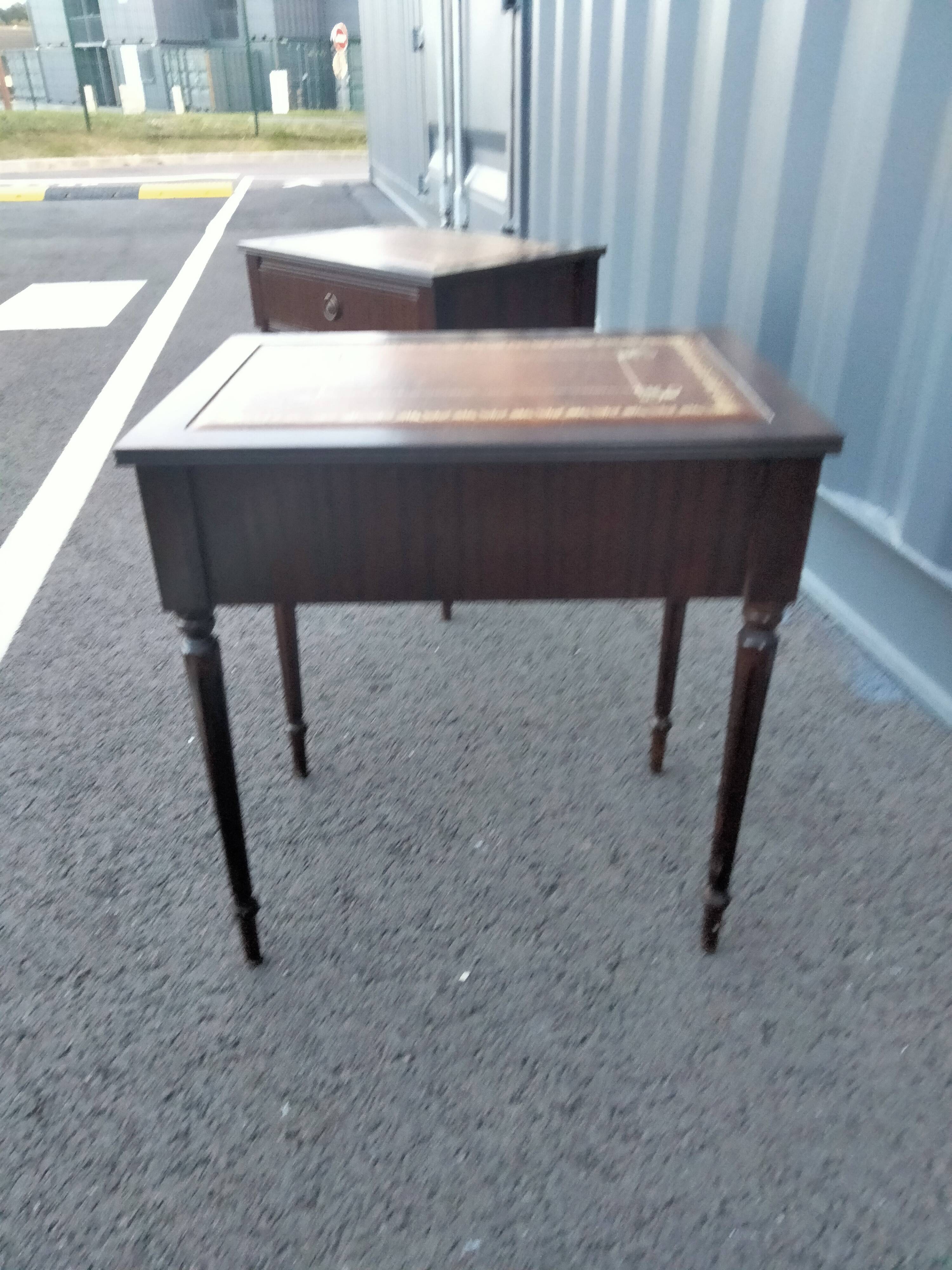 Pair of bedside tables side tables old leather top style louis xvi