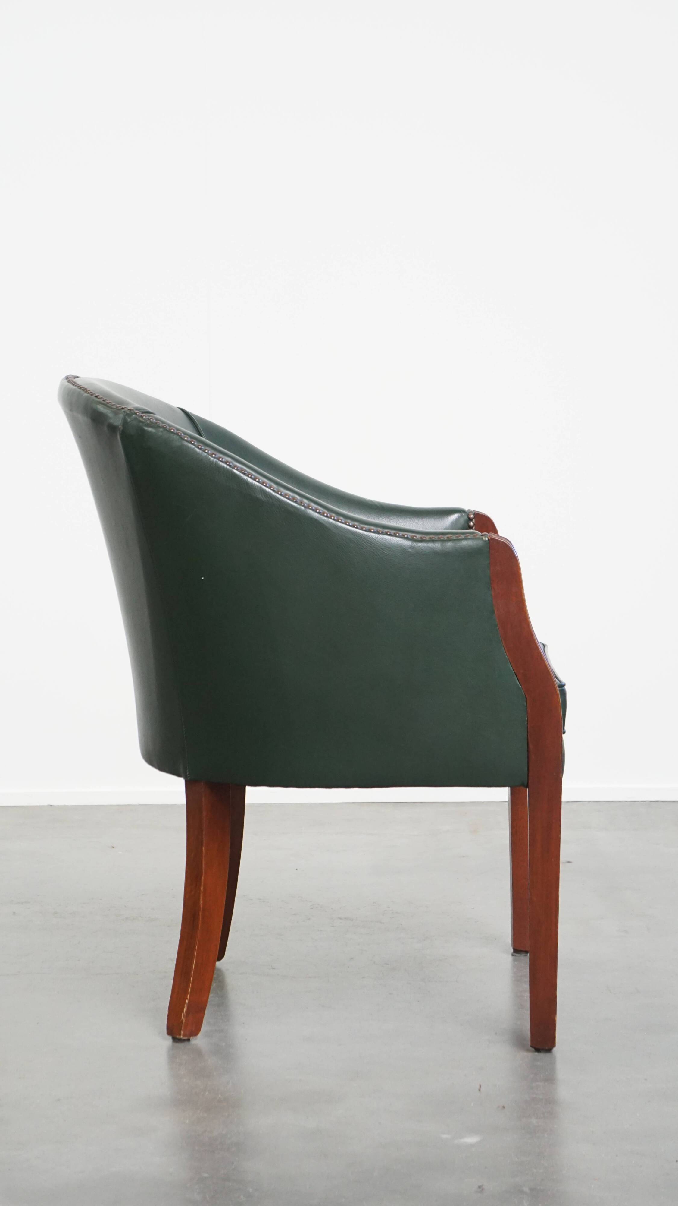 Green Cowhide Leather and Wooden Side / Dining / Desk Chair