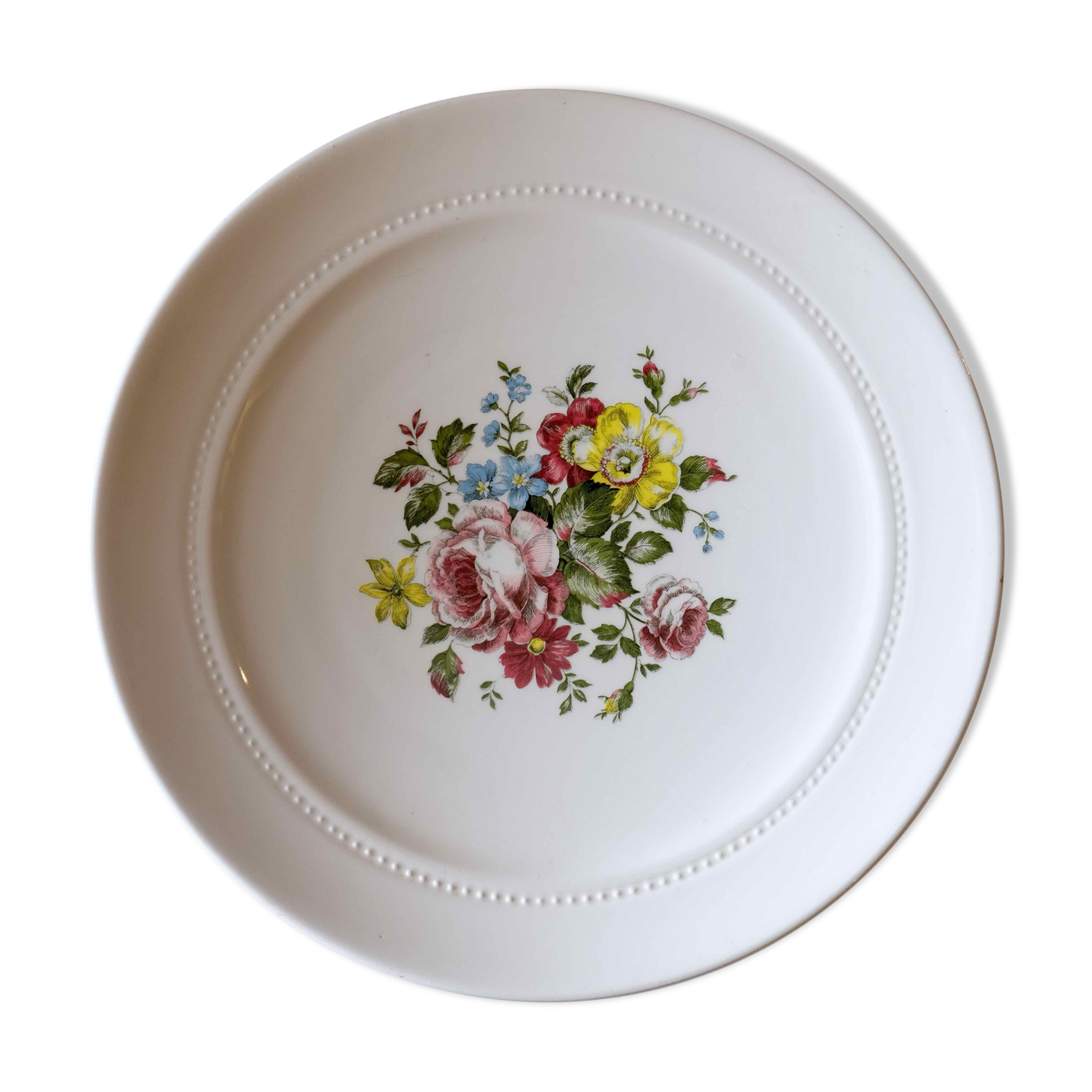 Flat french antique faience of Lunéville China Keller & Guerin 1889 "Chaillot of Vercor" décor of flowers