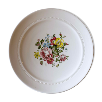 Flat french antique faience of Lunéville China Keller & Guerin 1889 "Chaillot of Vercor" décor of flowers