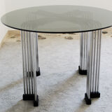 Table ronde chromée en verre rond à tige ronde, Italie années 1970