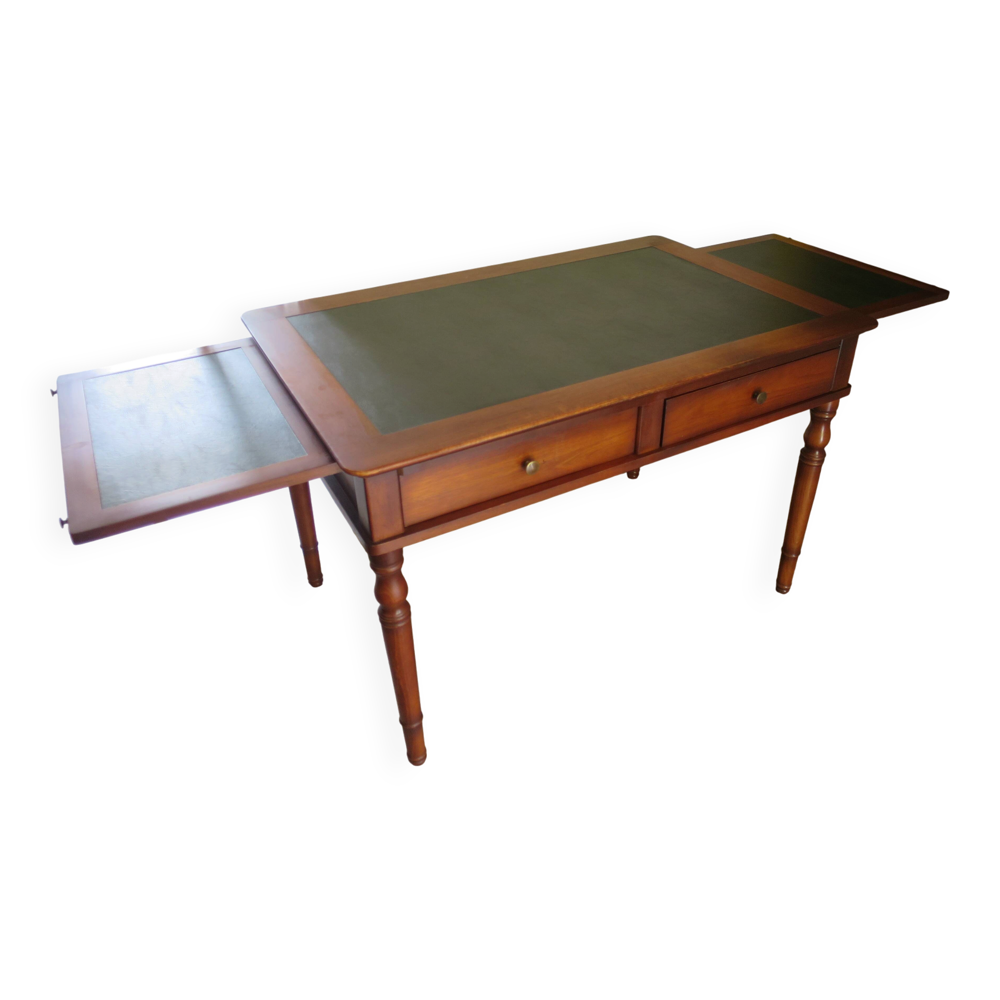 minister's desk - 2 drawers - solid wood - faux leather writing pad - Louis Philippe