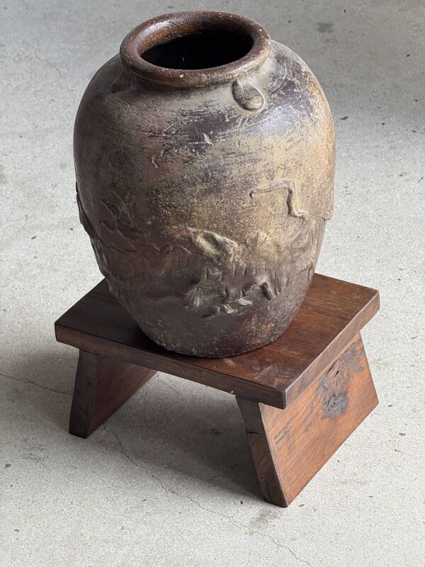 Petit stool, tabouret d'appoint en teck ancien, repose-pied indonésien H15