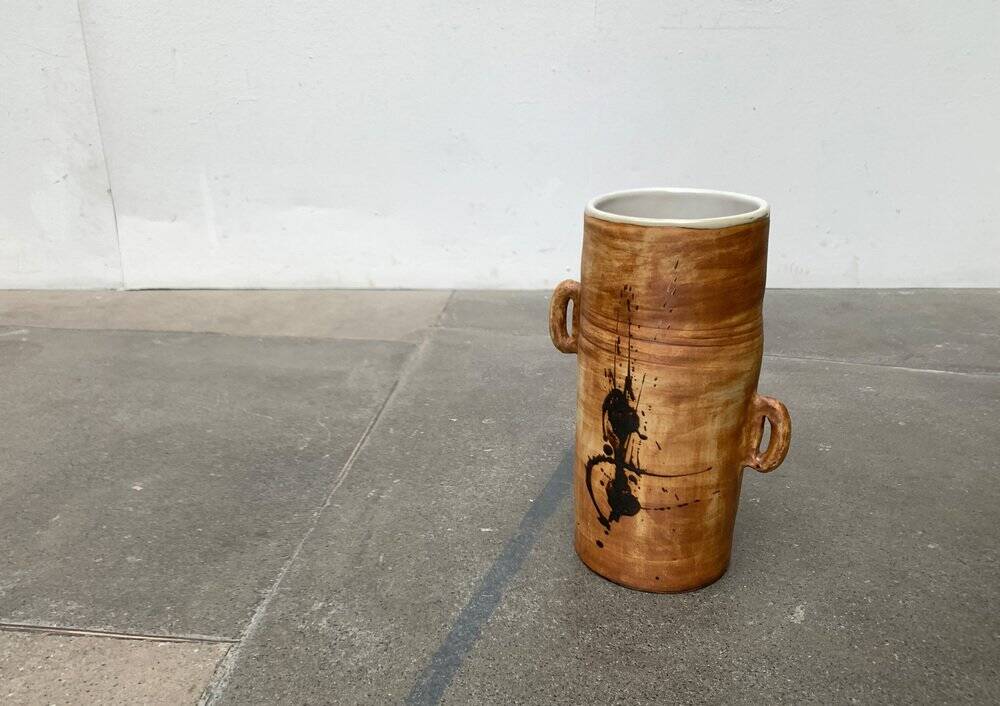 Brutalist mid-century studio pottery vase from La Poterie De La Colombe, 1960s.