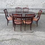Lot oval table and 6 vintage chairs used