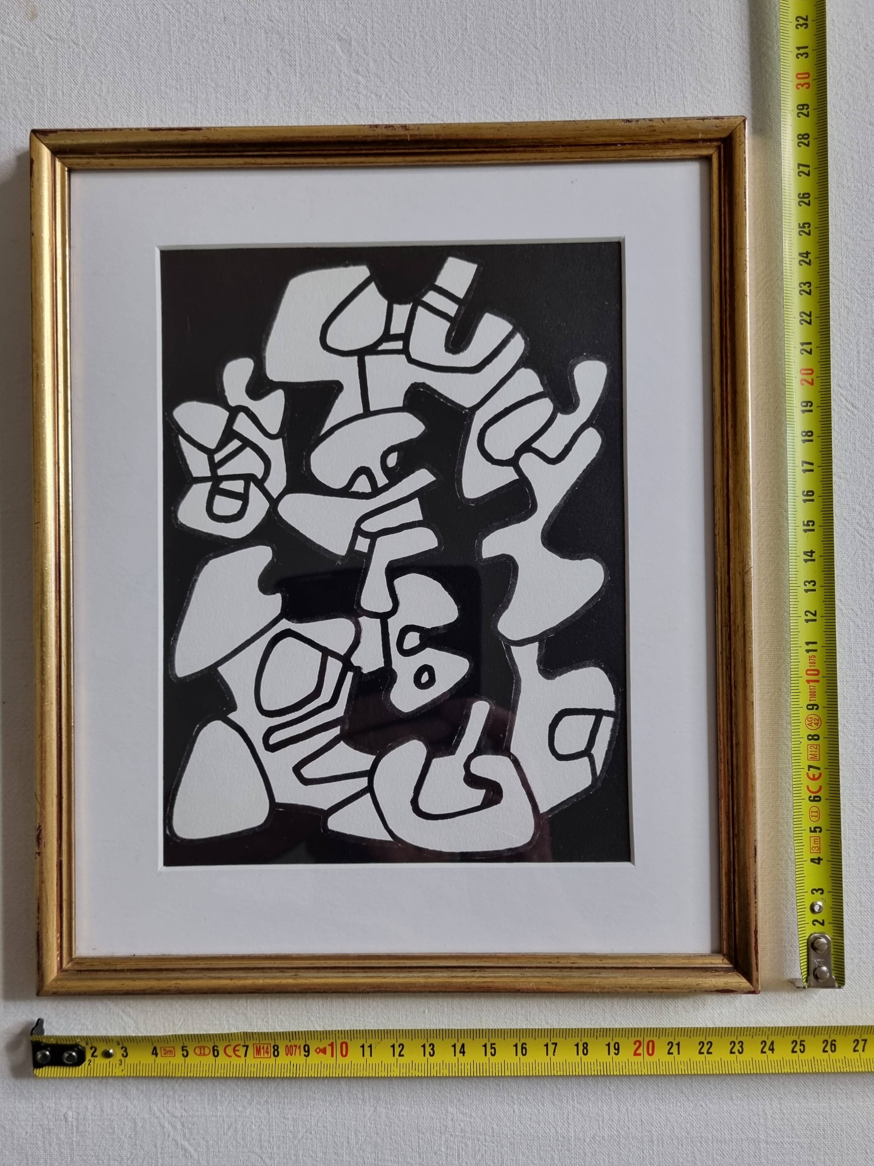 Silkscreen print after Jean Dubuffet, framed, 1970s, 24 x 29 cm