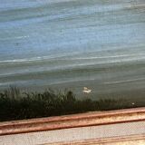 Oil on canvas landscape by the river – antique gilded frame