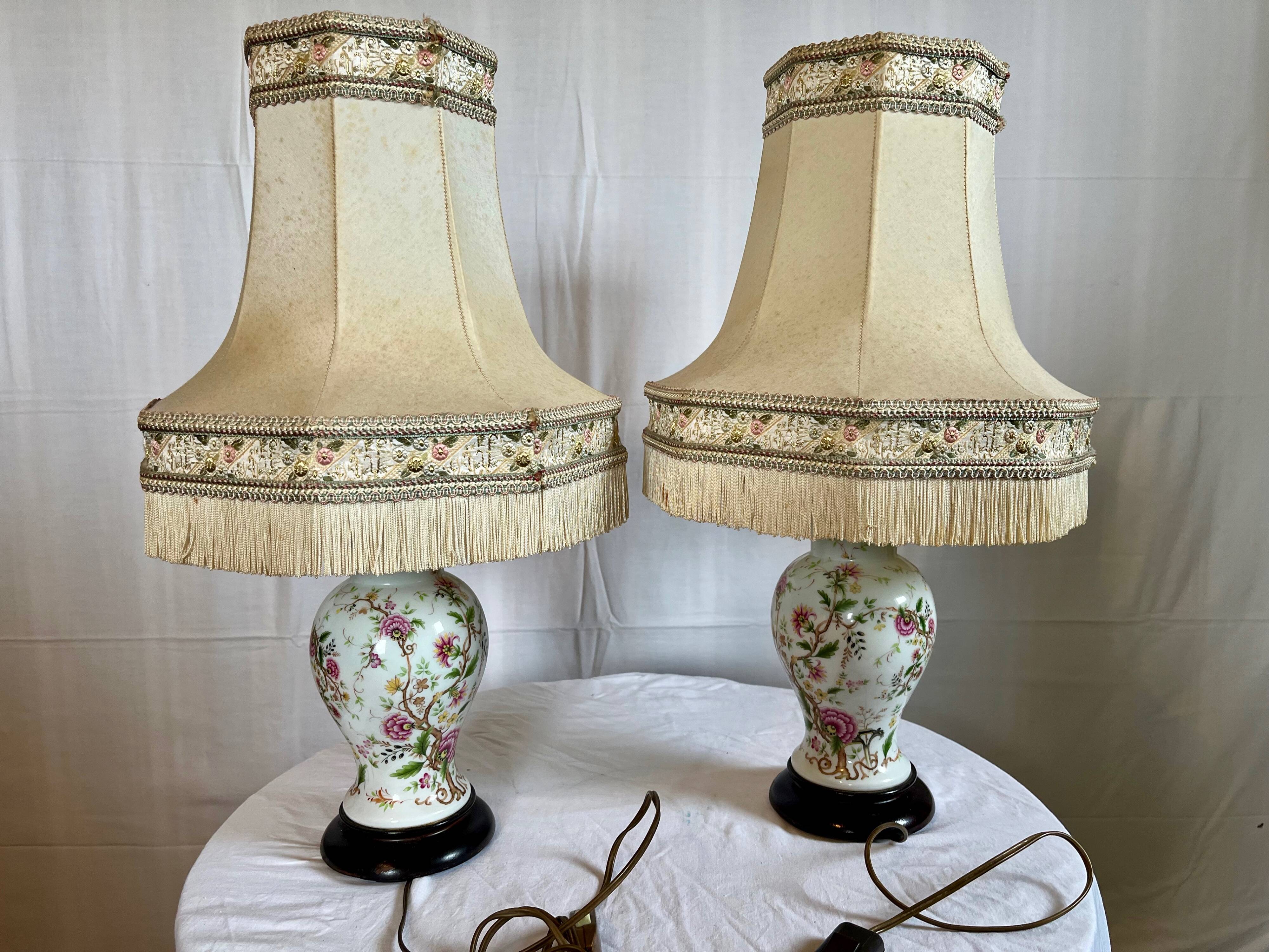 Pair of vintage porcelain lamps