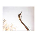 Statuette cygne en teck et laiton