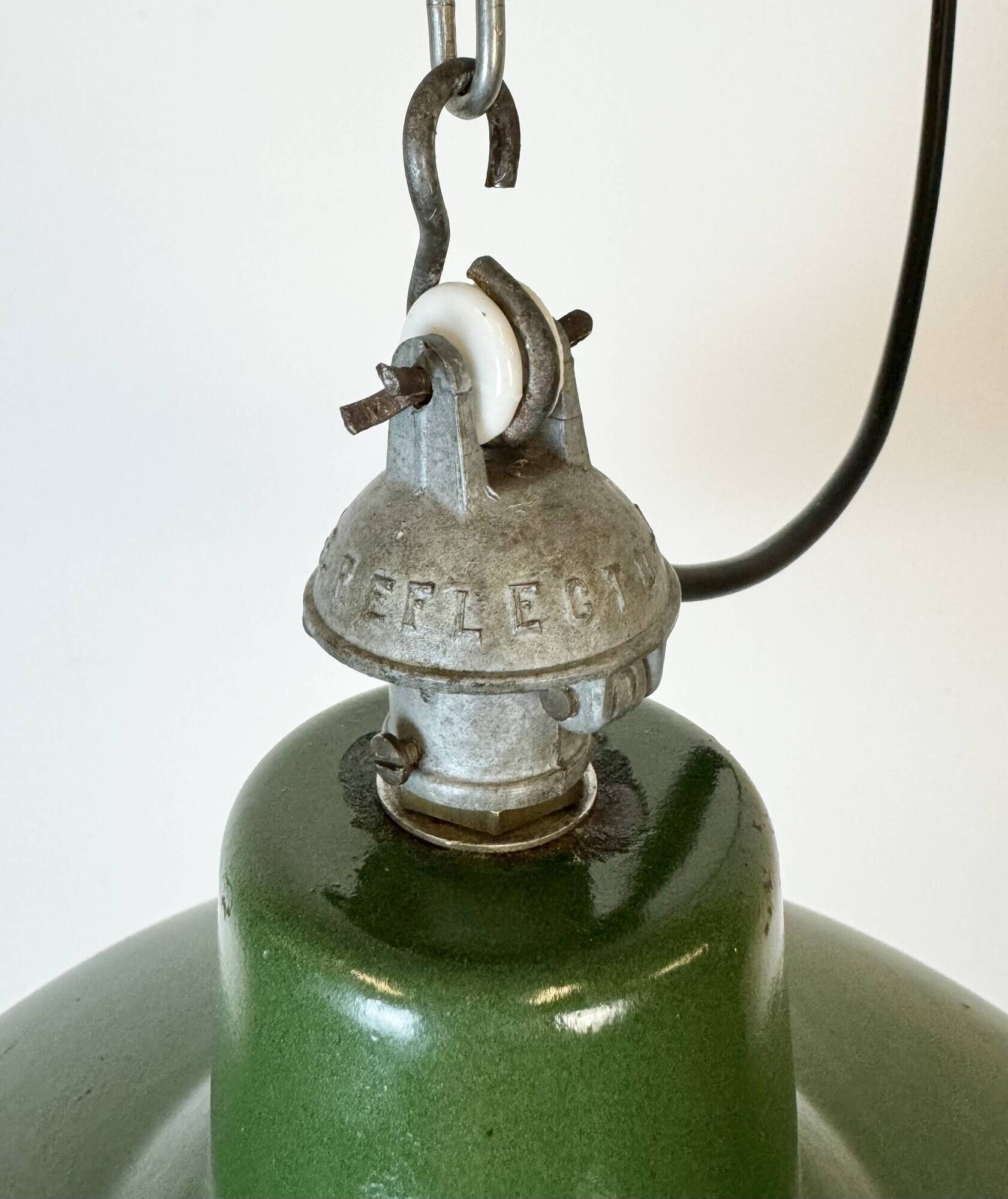 Industrial French Green Enamel Factory Lamp, 1960s