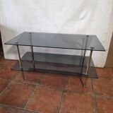 Smoked glass and brass coffee table from the 1970s.