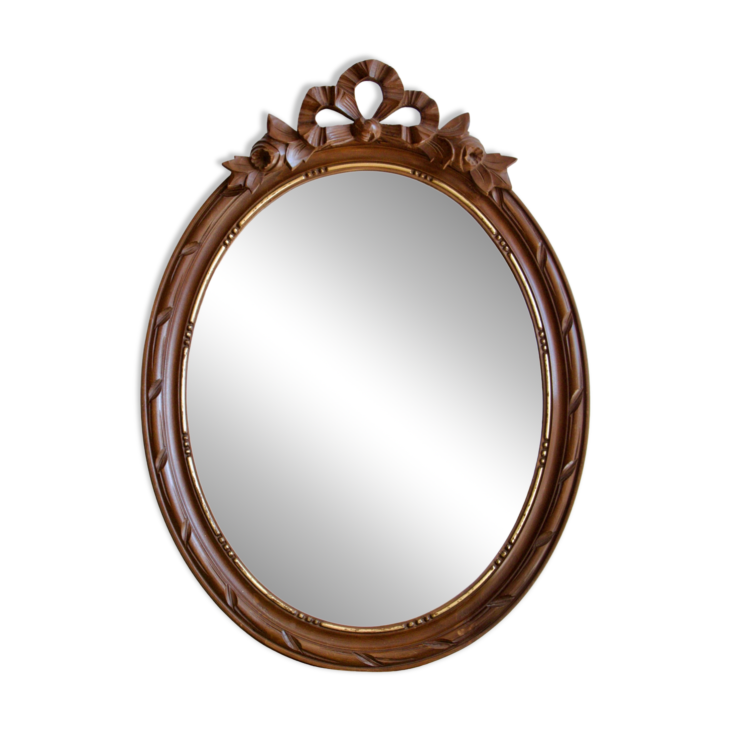 Gustavian knot hand carved oval wooden mirror