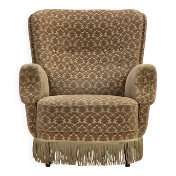 Fauteuil danois en velours et bois de hêtre, années 1960