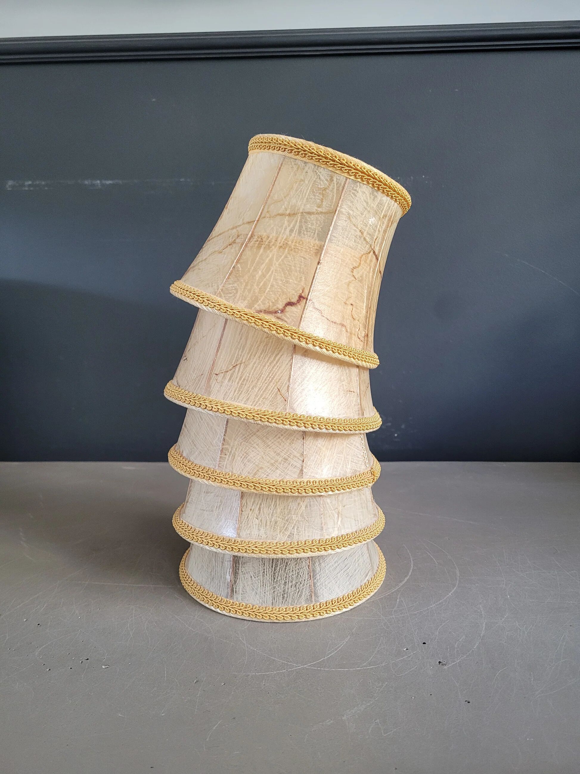 Set of 5 clip lampshades made from pig bladder.