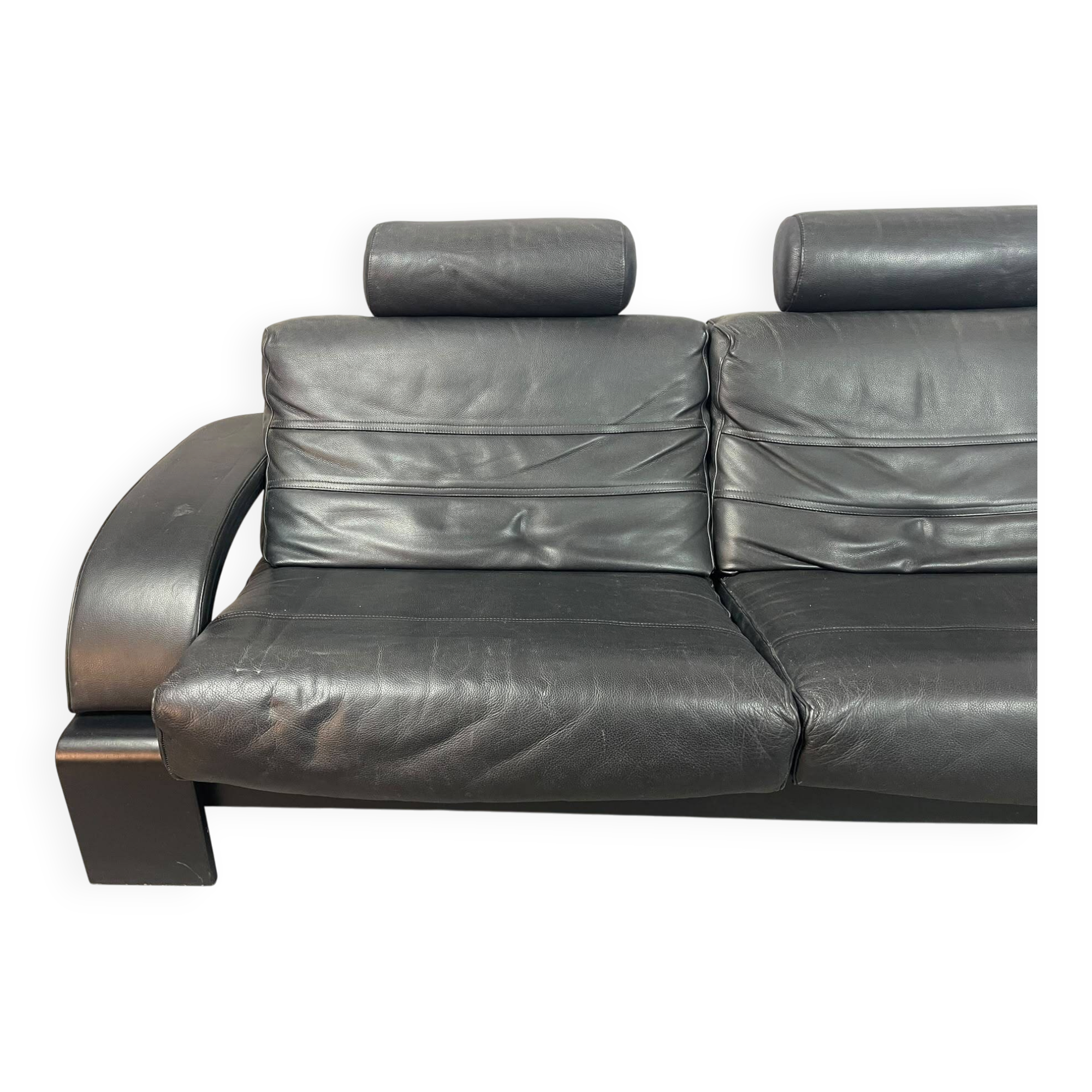 Black Leather Ake Fribytter “Kroken” Two-Seater Sofa for Nelo Möbel. Sweden