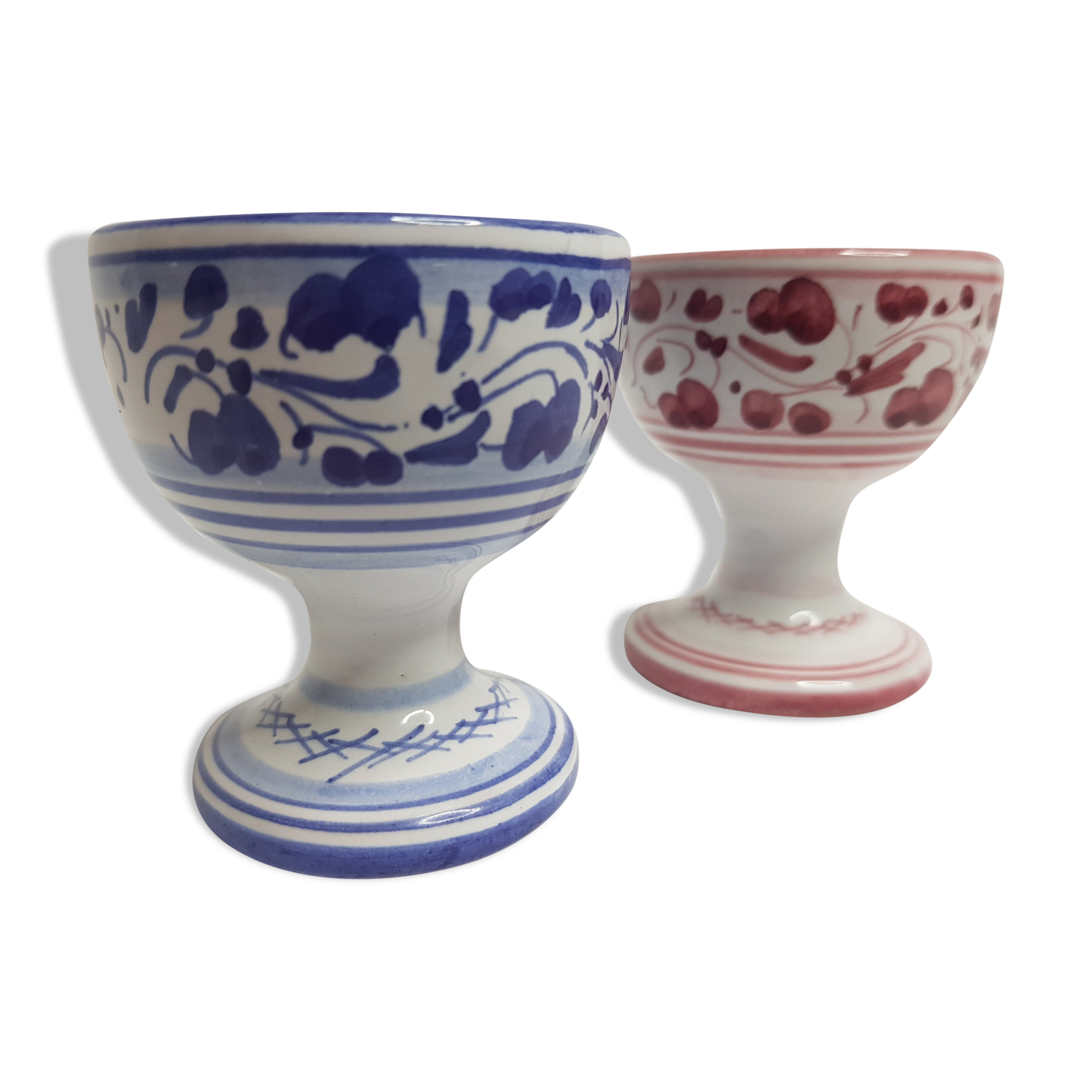 Pair of hand-decorated blue and garnet cockroaches signed "Siena Italy"