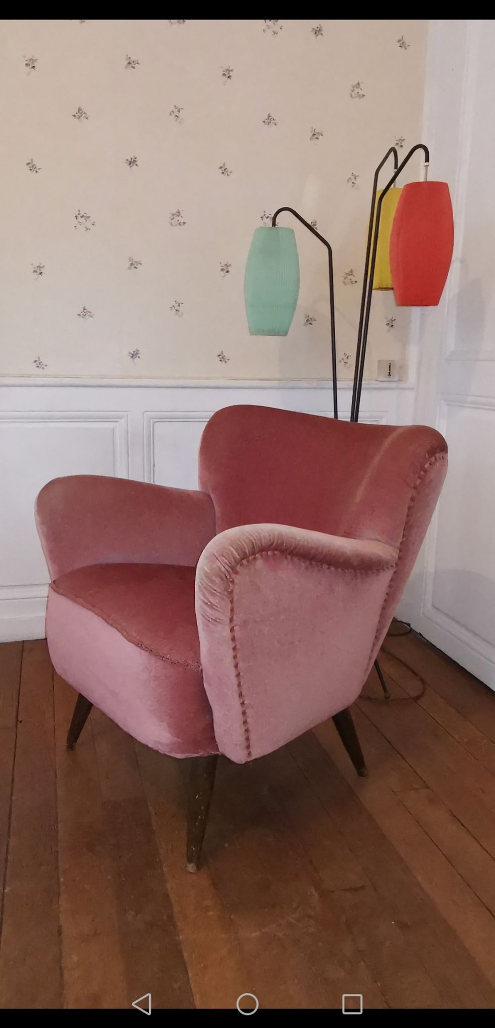 50s 60s armchair pink velvet