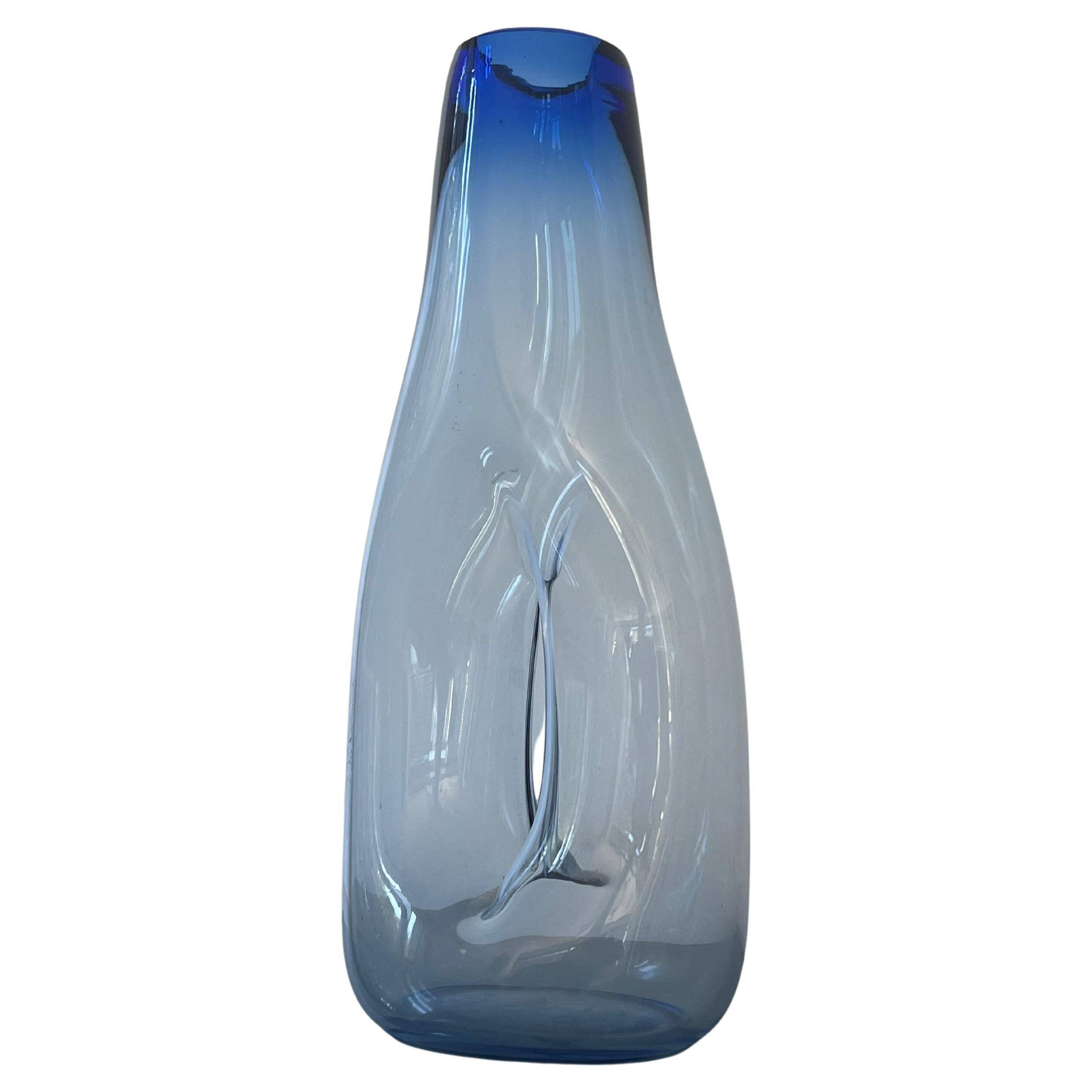 Beautiful Vintage Murano Modern Vase, Blue and Clear Glass, 1970's