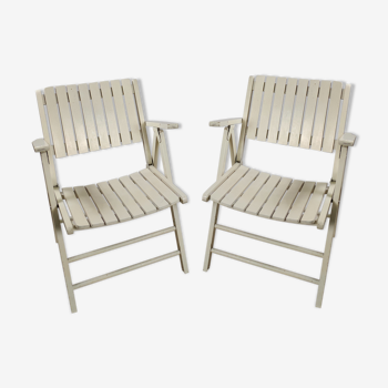 Paire de fauteuil de jardin en bois blanc pliante
