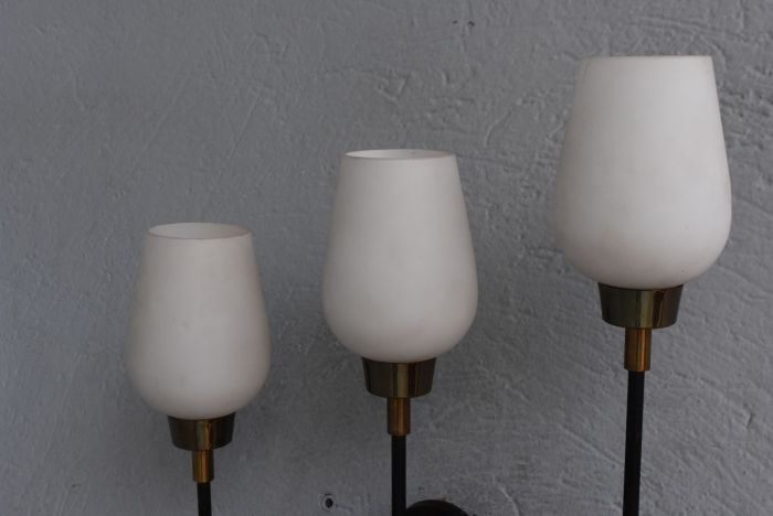 Pair of brass appliques metal and opaline 1960