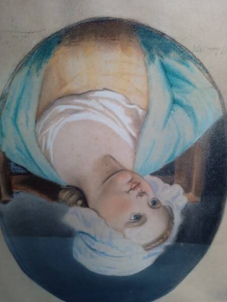 Pastel painting portrait young girl XIXth signed