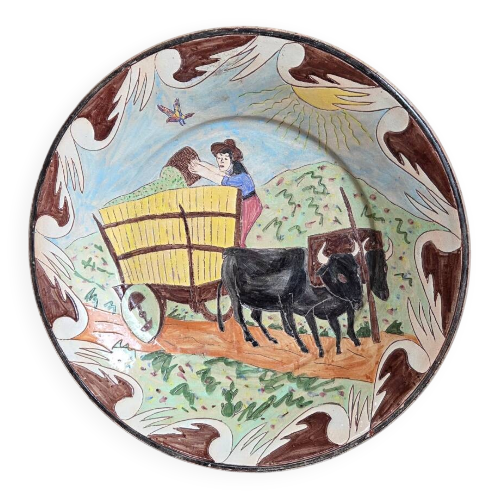 Large terracotta dish signed